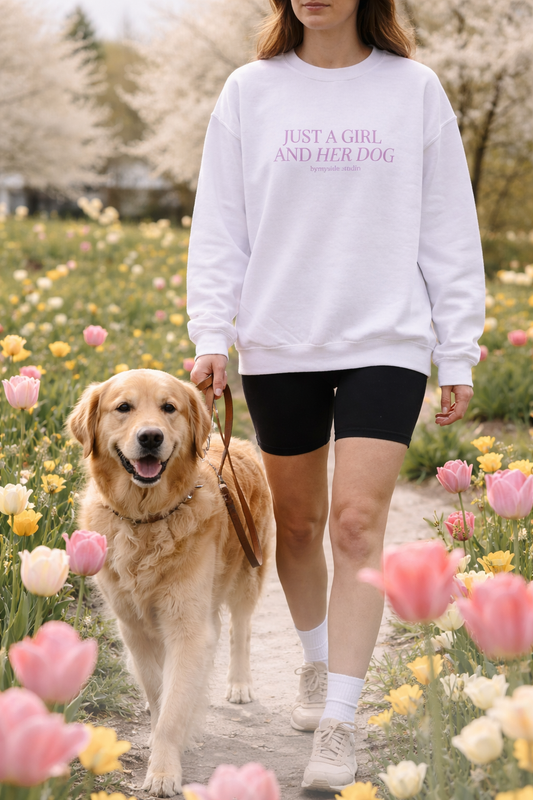 Spring season with golden retriever dog mom