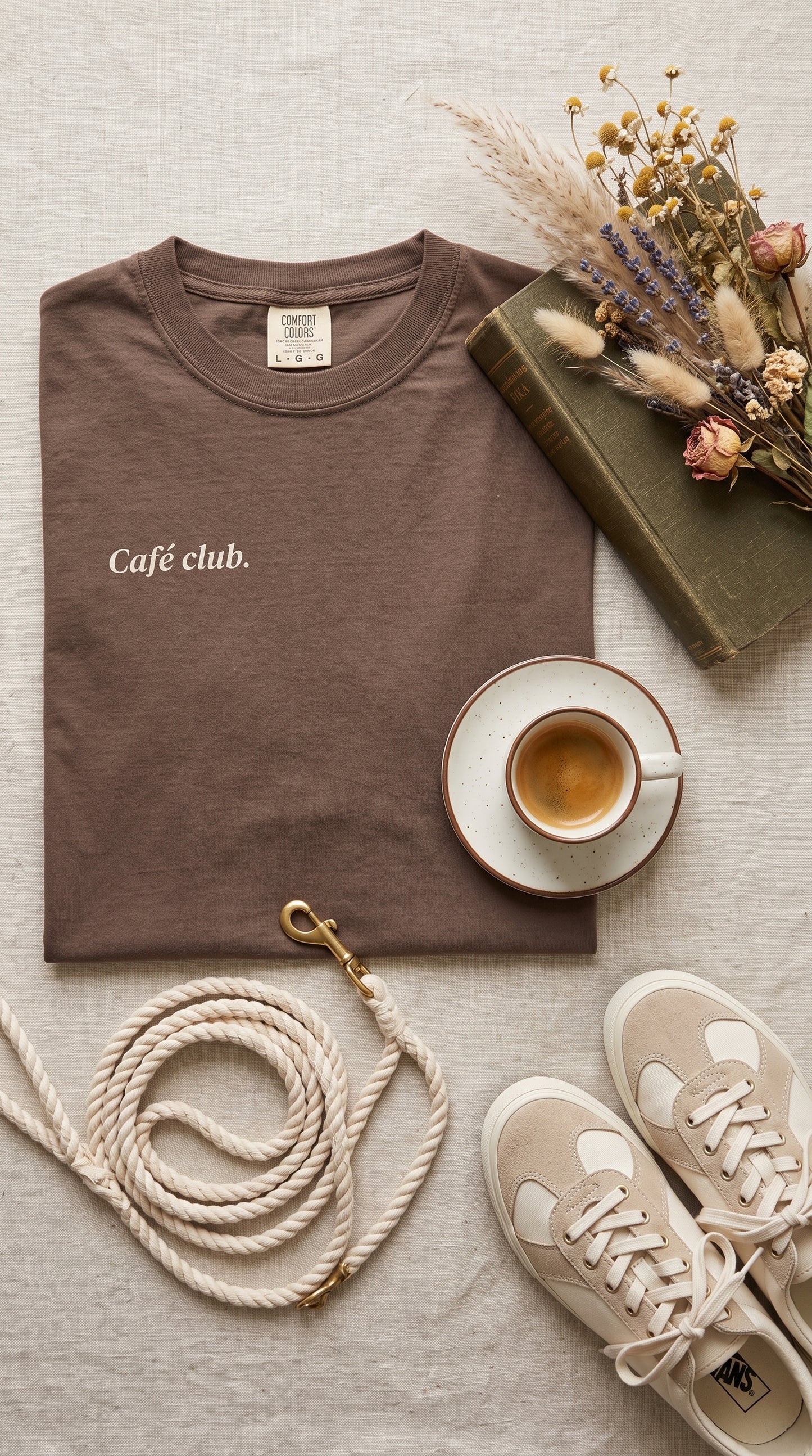 Cafe club premium aesthetic, coffee cup and sneakers
