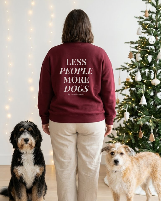 Less People More Dogs – Dog Mom Crewneck (Holiday Maroon)