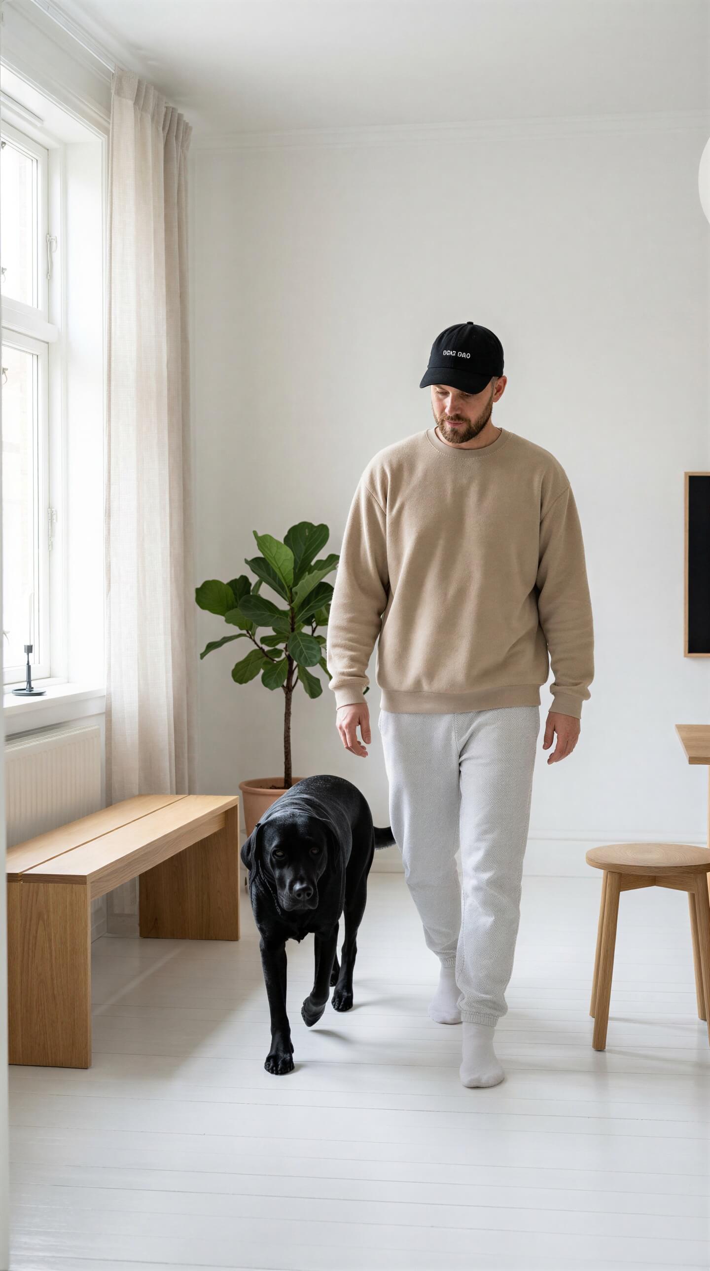 Men with dog wearing black baseball cap Dad Dog