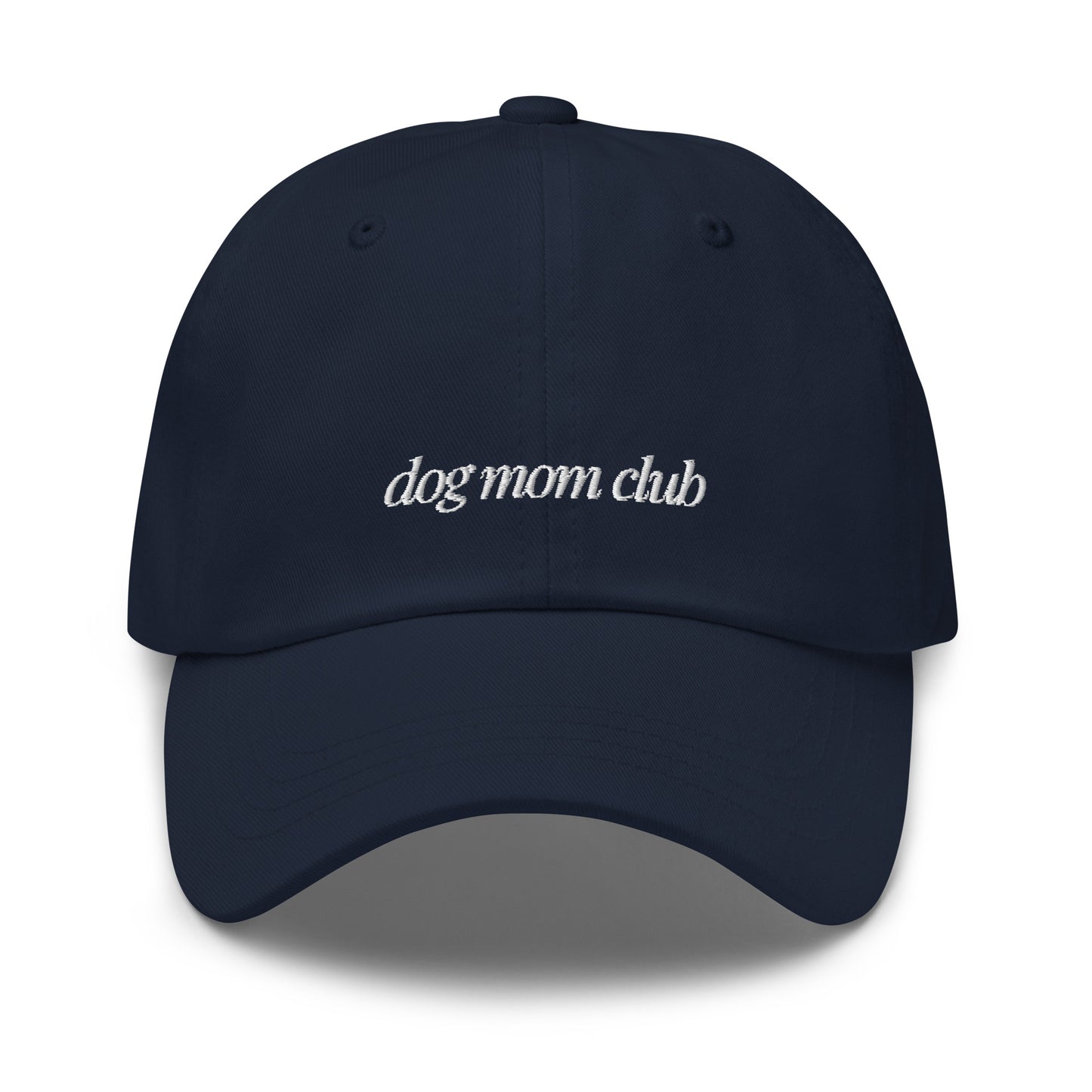 Navy blue cap with 'my happy pace' text on a white background
