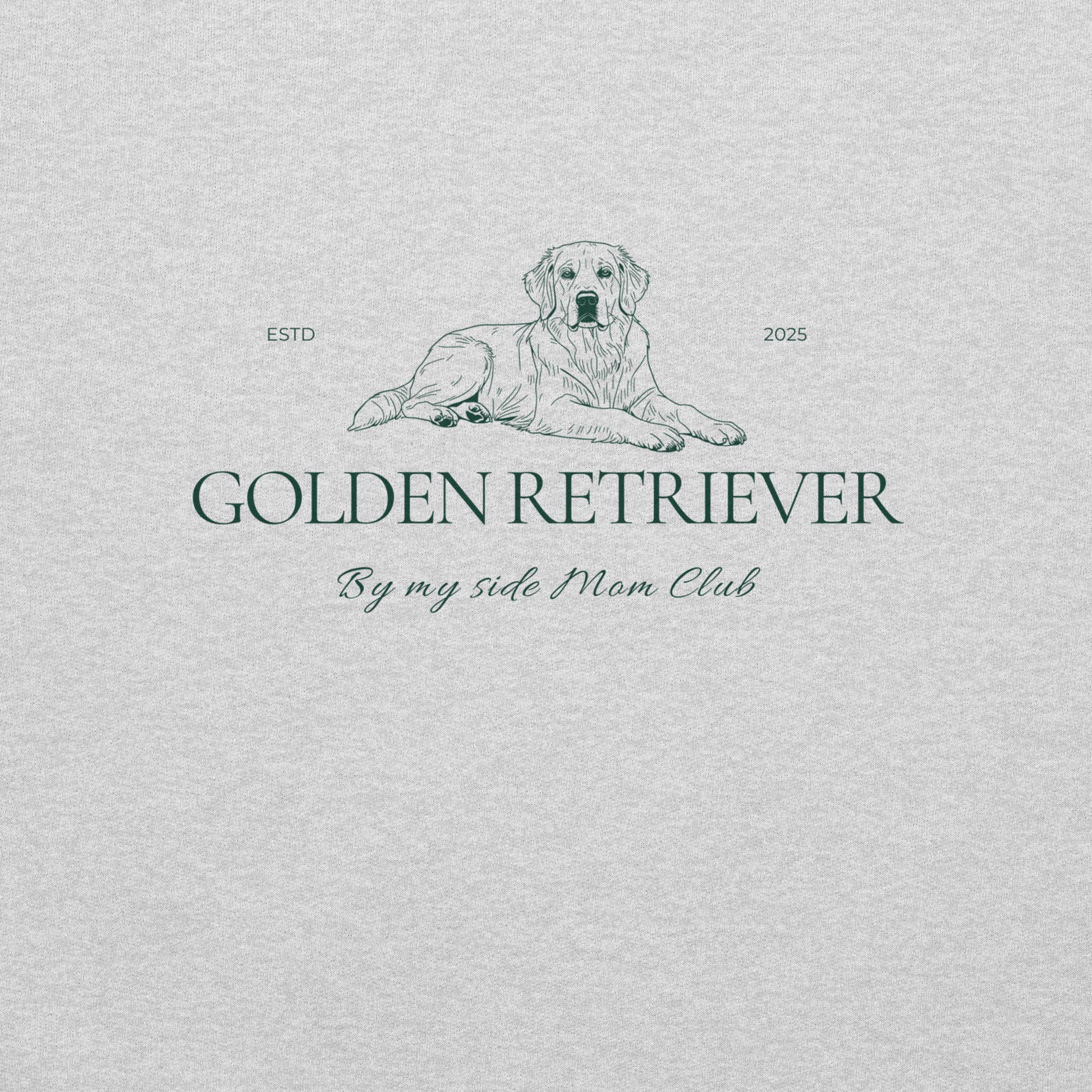 Logo of Golden Retriever By my side Mom Club with a dog illustration on a light gray background.
